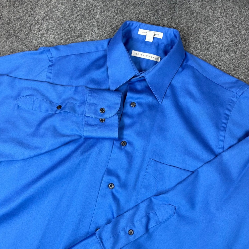Geoffrey Beene Mens Blue Sateen Dress Shirt Wrinkle‎ Free Medium 15.5 32/33
